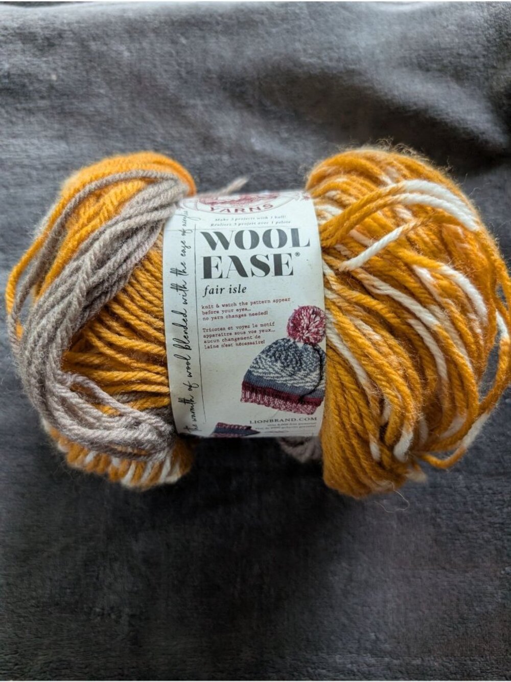 Lion Brand Wool-Ease Fair Isle Yarn -‎ Golden/Taupe